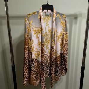 Chico’s Traveler Collection Chain and Cheetah print sheer open front duster